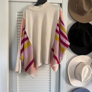 Free People Cream Sweater with Colorful Sleeves